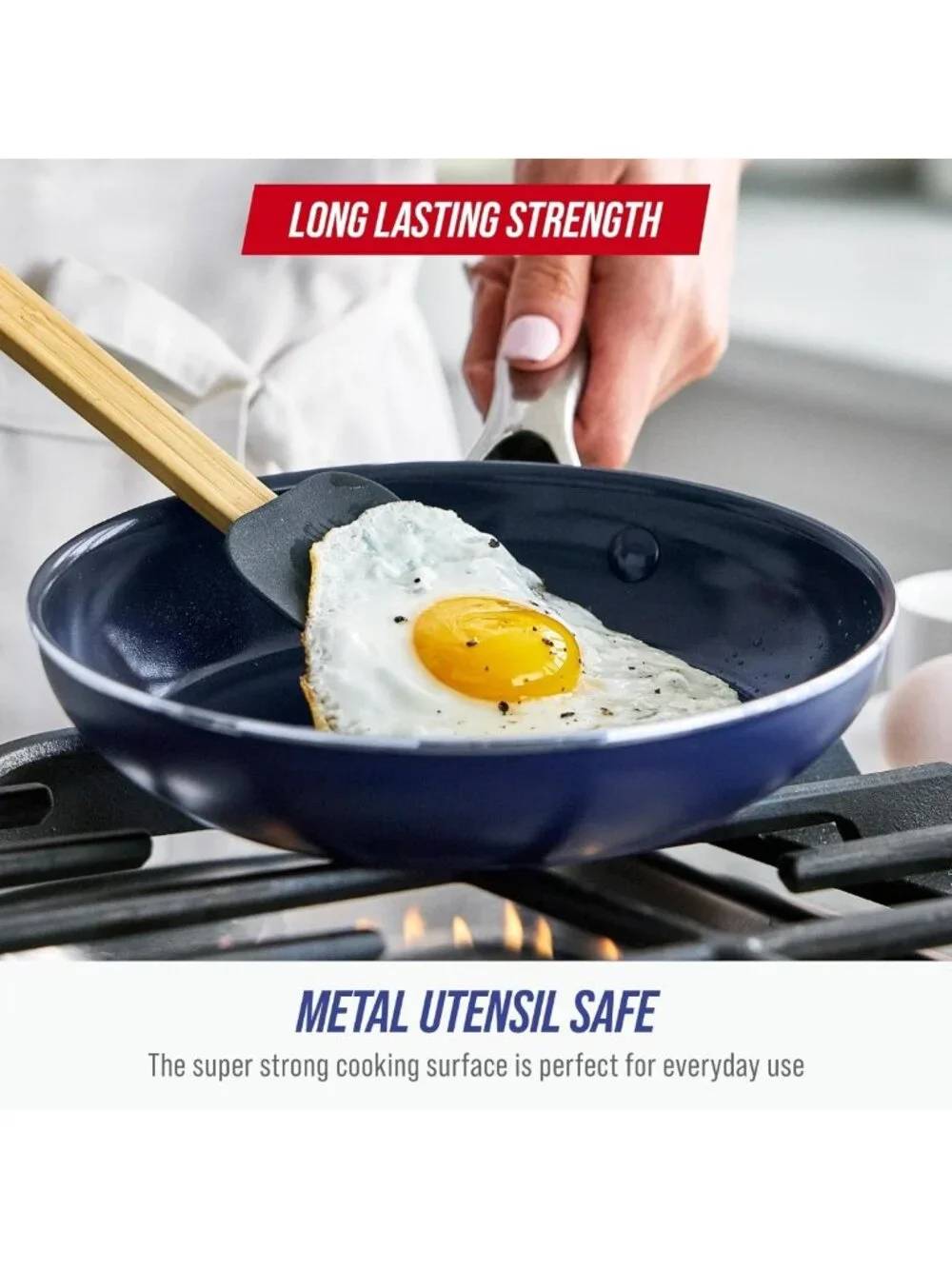 Blue 8” Nonstick Ceramic Frying Pan Skillet with Diamond Infusion - Durable